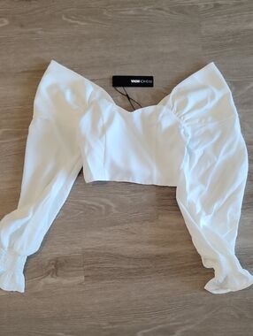 Fashion Nova White Off-Shoulder Puff Sleeve Crop Top